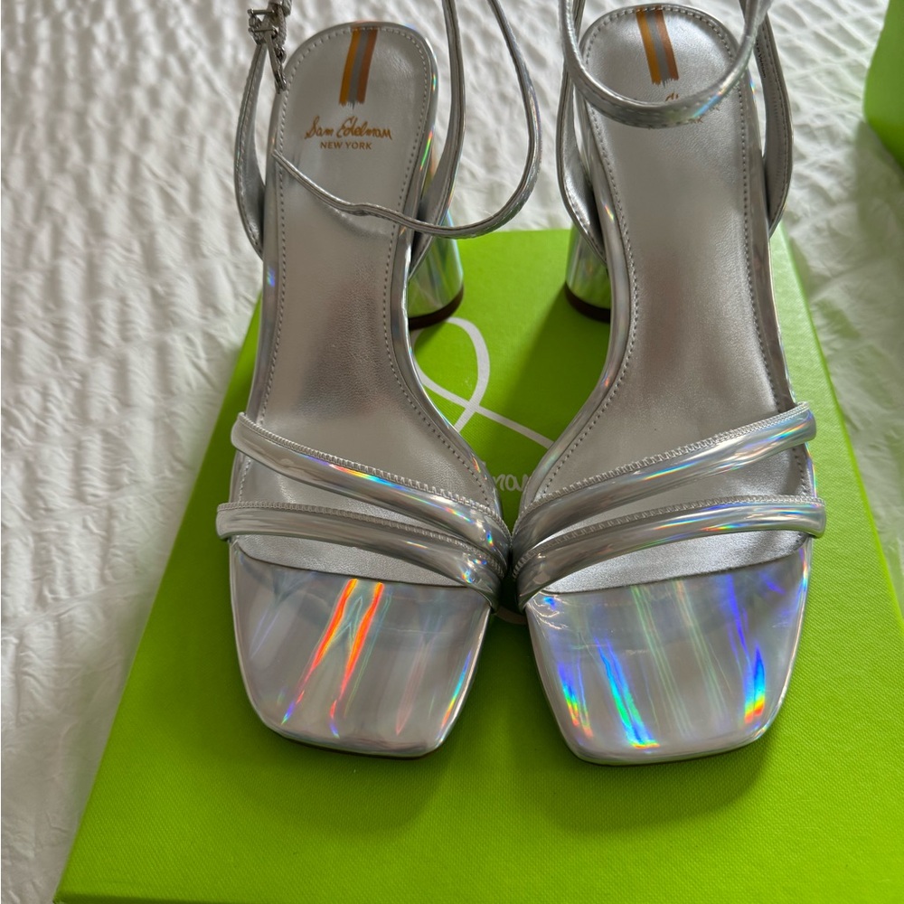 Sam Edelman Silver Heeled Sandals with Modern Design